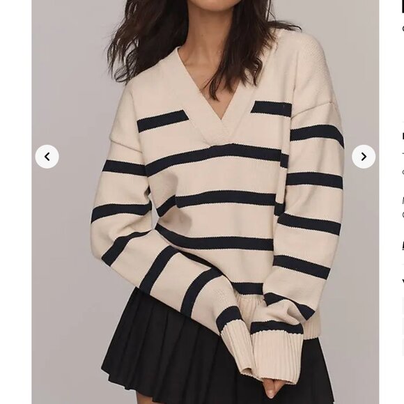 English Factory Striped V-Neck Sweater Cream Navy Heavy Knit NWT Size L - Picture 3 of 12